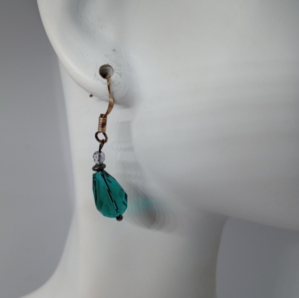 Green Teardrop Crystal Earrings with Hooks Casual Gift Holiday Dangle